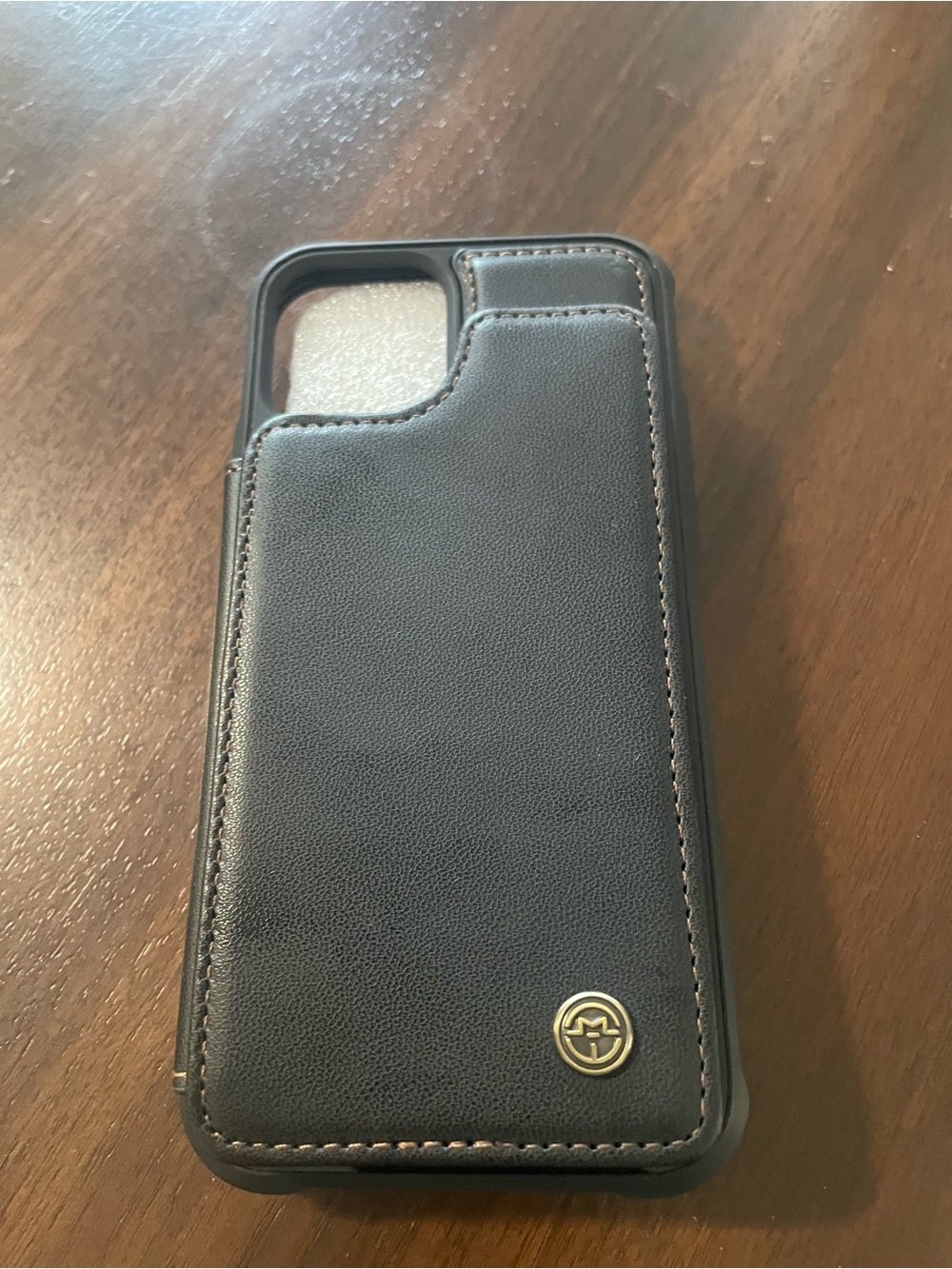 Black Leather Card Wallet Phone Case with Gold Accent